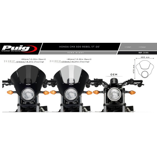 Puig Dark Night semi-fairing Honda CMX 500 Rebel -19 μαύρο με ζελατίνα ελαφρώς φιμέ Puig Dark Night semi-fairing Honda CMX 500 Rebel -19 μαύρο με ζελατίνα ελαφρώς φιμέ