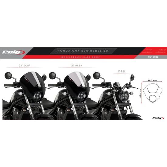 Puig Dark Night semi-fairing Honda CMX 500 Rebel 20- μαύρο με ζελατίνα ελαφρώς φιμέ Puig Dark Night semi-fairing Honda CMX 500 Rebel 20- μαύρο με ζελατίνα ελαφρώς φιμέ