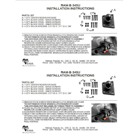 Χαμηλή (κάτω) βάση RAM-MOUNT για καπάκια υγρών με μπίλια στο κέντρο 