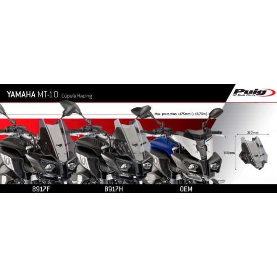 Ζελατίνα Puig Touring Yamaha MT-10 μαύρη Ζελατίνα Puig Touring Yamaha MT-10 μαύρη