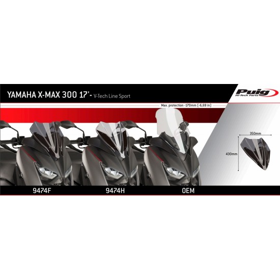 Ζελατίνα Puig V-Tech Sport Yamaha X-Μax 300 17- ελαφρώς φιμέ Ζελατίνα Puig V-Tech Sport Yamaha X-Μax 300 17- ελαφρώς φιμέ